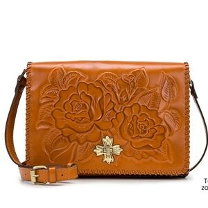Patricia Nash Cognac Floral Tooled Leather Crossbody Bag